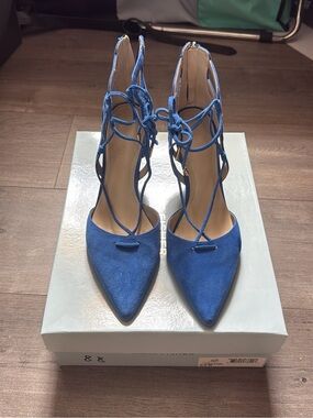 Marc Fisher Royal Blue Suede Pointed-Toe Lace-Up Heels